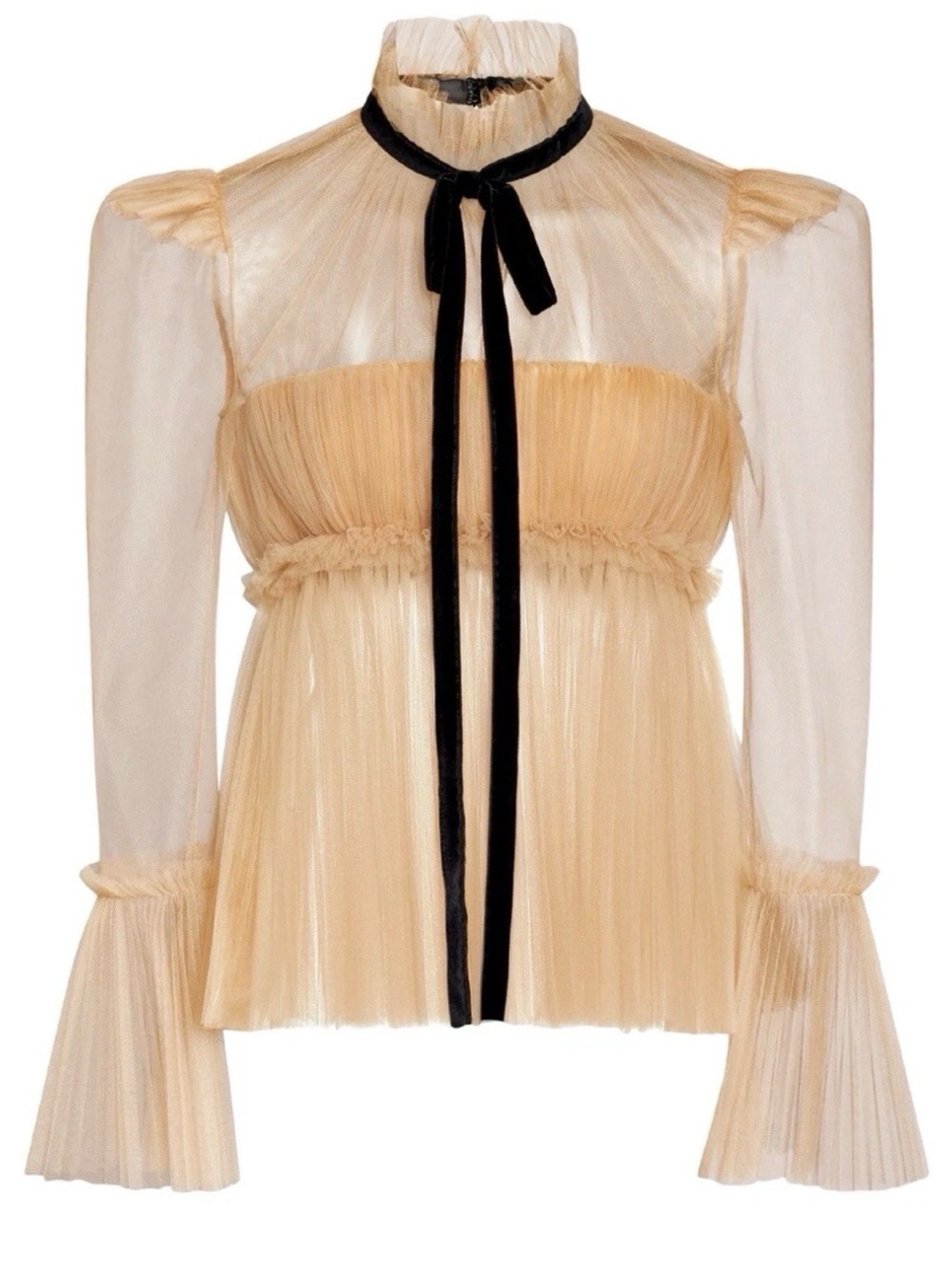 KHAITE Dominika Tulle Blouse with Black Velvet Ribbon